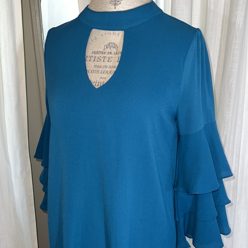She + Sky ruffle sleeve teal blue women’s dress event outfit casual work Small​ - Picture 5 of 11